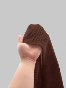 SHEIN Girlism 青少年女孩白色短版羅紋針織紋理百搭休閒短開襟衫 防曬日常穿搭百搭外套 - 棕色 - 查看 6