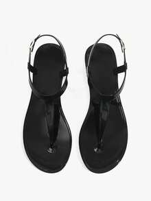 Grefit Damen Schuhe Frühling und Sommer neu runde Zehenpartie flache Sohle lässig Urlaub einfach schwarze Damen flache Sandalen - Schwarz - Übersicht 3