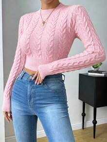 SHEIN Raffinéa Suéter corto de unicolor versátil y casual - Rosa - Ver 6