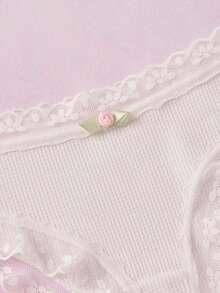 Elorette 純色蕾絲飾邊低腰三角內褲 - 白色 - 查看 9