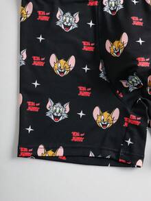 TOM & JERRY X SHEIN 男士字母與卡通印花休閒日常四角內褲 - 黑色 - 查看 5