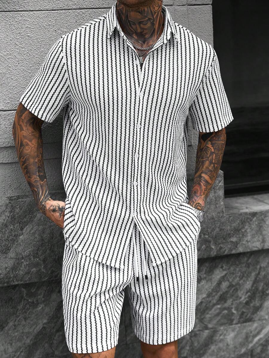 Manfinity CasualCool 男士條紋短袖襯衫套裝 - 彩色 - 查看 1