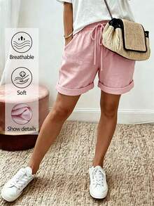 EMERY ROSE Shorts de talla grande de verano casuales versátiles de unicolor - Rosa - Ver 1