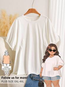 CosyJoli Plus Size Women's Short Sleeve Top, Cute Summer Clothing, White T-Shirt Casual Apparel, Peplum Top For Going Out Formal Home Wear Vacation Wear - White - View 2