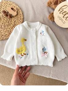 Cardigan bordado con flores y patito para recién nacido - Beis - Ver 3