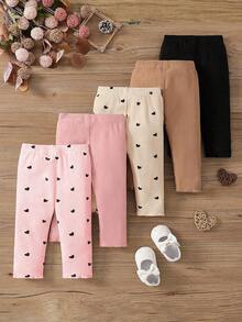 SHEIN Vintaside Kids 5件套女宝宝可爱爱心打底裤，柔软舒适，弹性十足，亲肤透气，秋冬季必备，多种颜色可选 - 彩色 - 查看 2