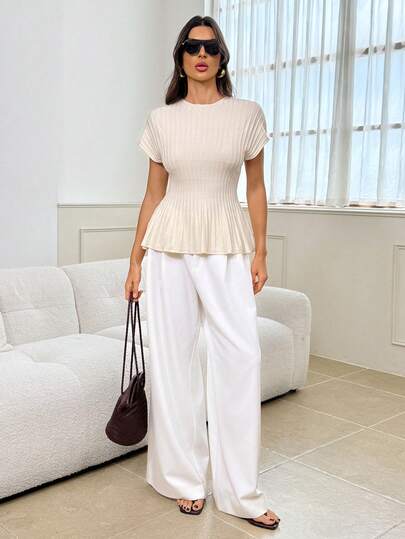 SHEIN Tall Women's Solid Color Round Neck Casual Versatile Daily Wear Knit Top