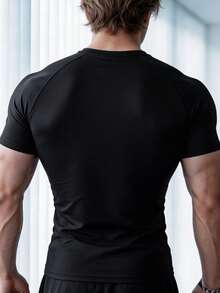 GymBeat Men's Spider Print Raglan Short Sleeve Sports T-Shirt, Gym - Black - View 2