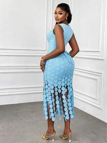 Xyvia Women's Water-Soluble Lace Tassel Round Neck Sleeveless Dress - Baby Blue - View 2