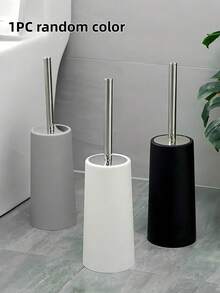1pc Toilet Brush Set With Silicone Head 304 Stainless Steel Long Handle Plastic Base Ergonomic Durable Bathroom Cleaning Accessory Black/White/Grey Random Color - multicolor - View 15