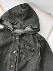 SHEIN 女嬰藍色牛仔連帽長袖夾克 - 灰色 - 查看 3