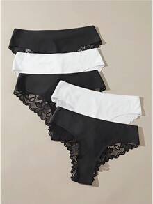 Bralution Women's Solid Color Simple Lace Patchwork Daily Wear Triangle Bra And Panties Set,5 Pcs - Multicolor - View 7