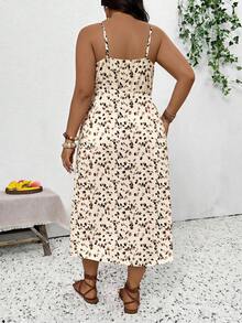 Embrisa Casual Minimalist Style Apricot Base Colorful Small Geometric & Leopard Print All-Over Pattern Plus Size Women's Mid-Length Dress, Suitable For Spring/Summer Vacation - Multicolor - View 7