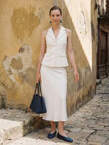 Briarwyn Women's Summer Elegant Commute Notch Lapel Front Button Vest - White - View 2