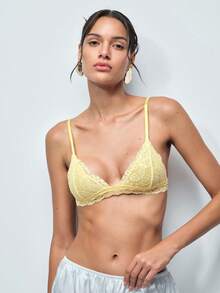 Softvol Holiday Season Ultra-Thin Bra, Floral Pattern Lace Bra For Small Bust Women, Soft Seamless Triangle Cup Sexy Lingerie - Yellow - View 6