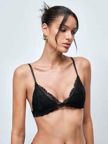 Softvol Holiday Season Ultra-Thin Bra, Floral Pattern Lace Bra For Small Bust Women, Soft Seamless Sexy Lingerie - Black - View 4