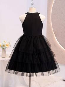 Set Gaun Camisole dan Atasan Lengan Pendek Kasual untuk Kembali ke Sekolah Musim Panas untuk Anak Perempuan Remaja - Hitam - View 2