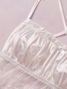 Elorette White Lace Satin Backless Open Back Floral Pattern Elegant Sexy Romantic Tie Strap Women's Top Women's Camisole Women's Sleepwear Top - White - View 9