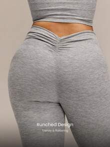 GLOWMODE 24'' Plus Size FeatherFit™-CloudBlend Ruched Waist Back Peakbum Invisible Butt Lifting Leggings Ballet Barre Studio Daily Casual - Light Grey - View 4
