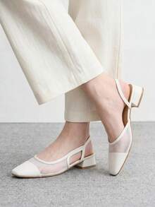 CUCCOO BIZCHIC Women's Shoes Spring And Summer Pointed Short Thick Heel White Mesh Stitching High Heel Shoes - Moonlight White - View 3