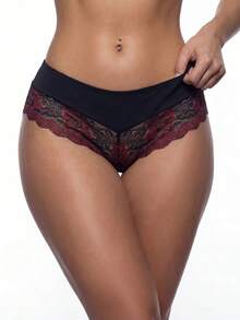 AltBold 1pc Sexy Black & Red Lace Patchwork Thong Panty - Multicolor - View 1