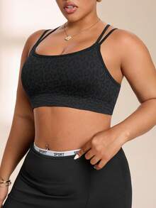 SHEIN Rhythm Era Fashionable Backless Sports Bra Seamless Leopard Print Plus Size Women's Sports Bra Criss-Cross Back Design - Dark Grey - View 2