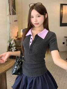 DAZY 女款純色圓領修身短袖內搭T恤 - 灰色 - 查看 7