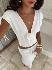 Opulessa Casual Vacation Solid Color Knit Women's Skirt - White - View 5