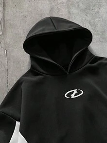 AXEPEAK 男士針織時尚休閒寬鬆長袖連帽衫 - 黑與白 - 查看 3