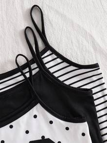 SHEIN 3件組女童字母與波點印花背心上衣，修身無袖背心，休閒運動風，適合女童夏季基礎上衣，日常戶外活動與運動 - 彩色 - 查看 6