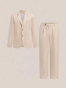 VeloEdit Apricot Men's Solid Color Business Suits, Including Jacket And Trousers, Brown, Two Pieces Beige Khaki Summer Cream Casual Champagne Suitable For - Apricot - View 6