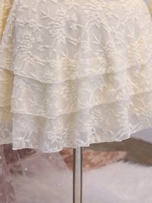 Teen Girl Fall Dresses Fall Asymmetric Neck Long Sleeve Lace Ruffle Hem Dress, Holiday Outfits, Casual, Comfortable - Beige - View 3