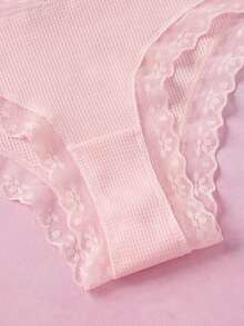 Elorette 女款素色蕾絲飾邊低腰三角內褲 - 粉色 - 查看 9