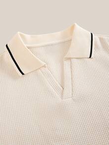 VeloEdit Plus Size Casual Daily Knitted Polo Shirt, Suitable For Summer - Beige - View 5