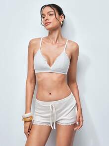 Softvol Sujetador de encaje floral con triángulo, lencería sexy - Blanco - Ver 7
