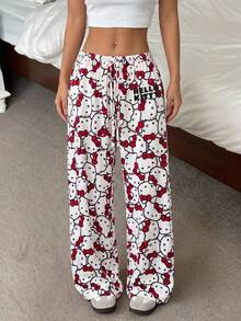 CovetEZ HELLO KITTY AND FRIENDS | SHEIN Women's Casual Low Waist Straight Leg Pants, Summer Outfit, Streetwear, Suitable For Daily Commute, Date, Party, Autumn/Winter, Summer, Christmas, New Year, Thanksgiving, Party, Wedding, Beach, Graduation, Elegant, Casual, Outing - Multicolor - View 3