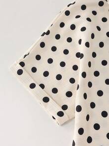 Breezaya Damen Polka Dot Kurzarm Einreiher Lässig Tasche Hemd - Aprikosenfarben - Übersicht 5