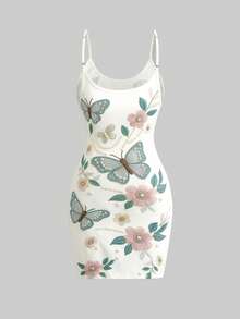 SHEIN LUNE CURVE Vestido mini básico casual sexy de talla grande con tirantes finos, ajustado, con bolsillos, de tela acanalada, estampado de leopardo y color liso - Multicolor - Ver 7