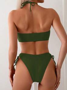 Swim Vcay Women's Summer Beach Resort Style Solid Color Textured Fabric Ruched Bust Bikini Swimwear Green - Army Green - View 2