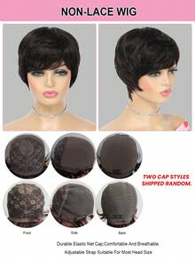 Pixie Cut With Fake Scalp Straight Remy Colored Human Hair Machine Made Short Wig Natural Black Color Human Hair Wig For Women - Natural Black - View 6