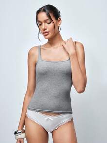 Softvol 女士白色针织吊带背心，方领露背薄款吊带背心，内置胸罩，时尚简约休闲个性下装，购物居家聚会吊带上衣，运动休闲 - 淺灰色 - 查看 5