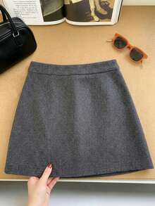 GlowEve Women's Solid Color Casual Minimalist Daily Skirt - Grey - View 2