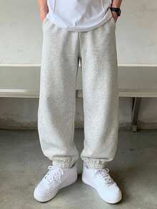 DAZY Men's Solid Color Drawstring Waist Casual Versatile Daily Wear Sweatpants - Grey - View 5