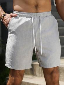 VENTUSAIL Men's Drawstring Waist Casual Shorts, Textured Fabric, Suitable As Gift For Boyfriend Or Husband, For Outdoor Wear - Grey - View 5