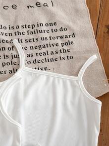 SHEIN Young Girl Solid Color Camisole Top And Shorts Versatile Set - White - View 5