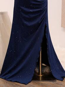 Tween Girls Elegant Back To School Casual Solid Color Asymmetrical Neck One-Shoulder Slim Fit Top - Navy Blue - View 8