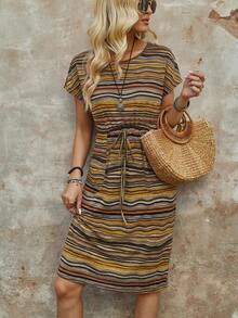 EMERY ROSE Vestido casual de fiesta de media longitud con cuello redondo y bloques de color para mujer - Multicolor - Ver 4