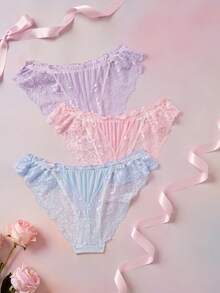 Elorette Women's Elegant Lace Patchwork Bow Decor Triangle Panties - Multicolor - View 9