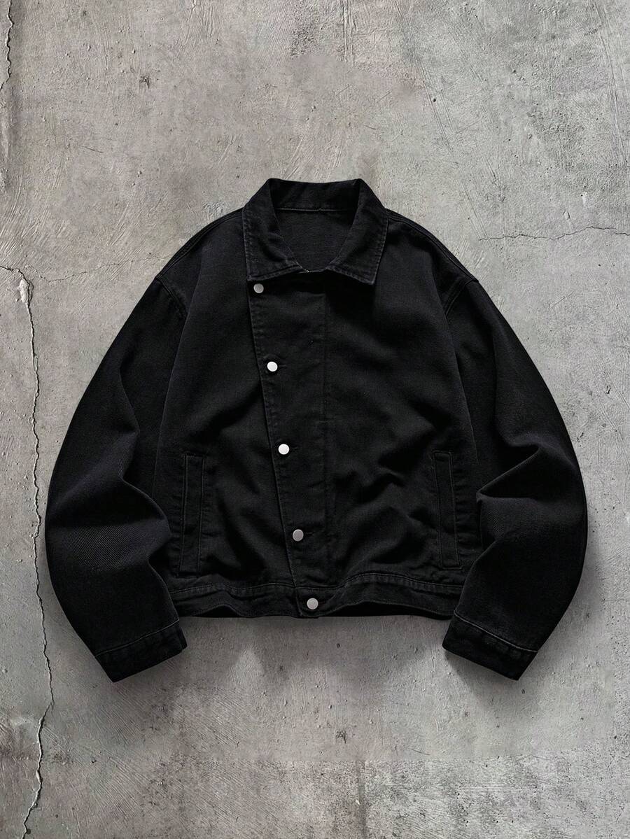 AXEPEAK Men's Casual Versatile Denim Jacket, Spring/Autumn - Black - View 1