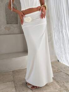 Opulessa Casual Vacation Solid Color Knit Women's Skirt - White - View 4